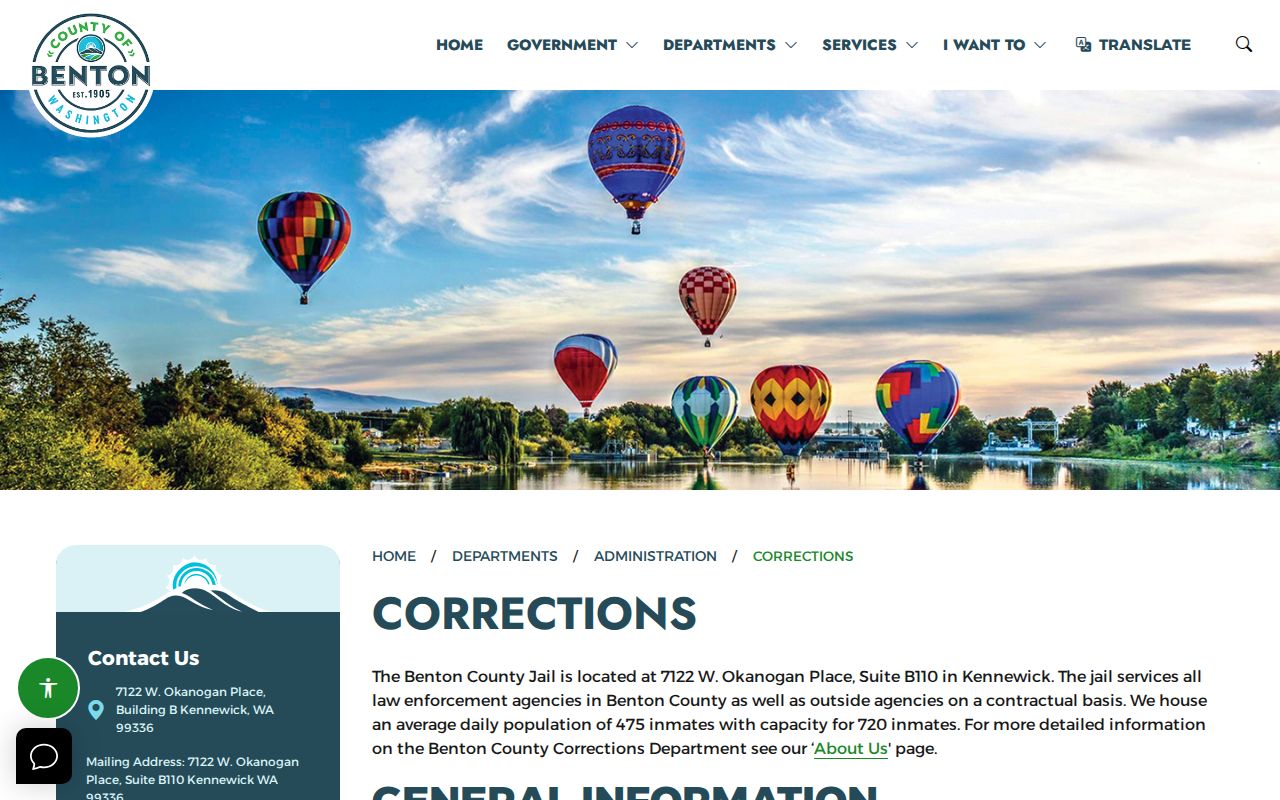 Benton County Jail page with Daily Jail Roster access