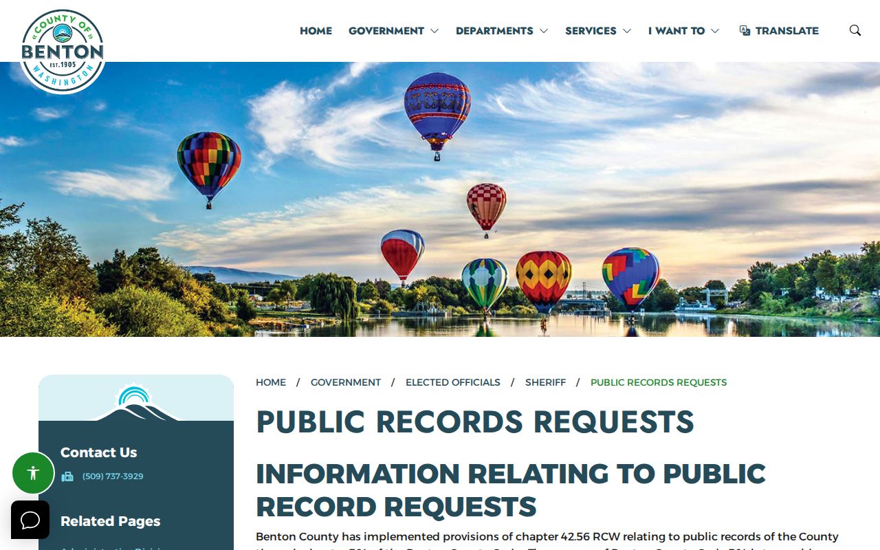 Benton County Sheriff public records request page for arrest reports