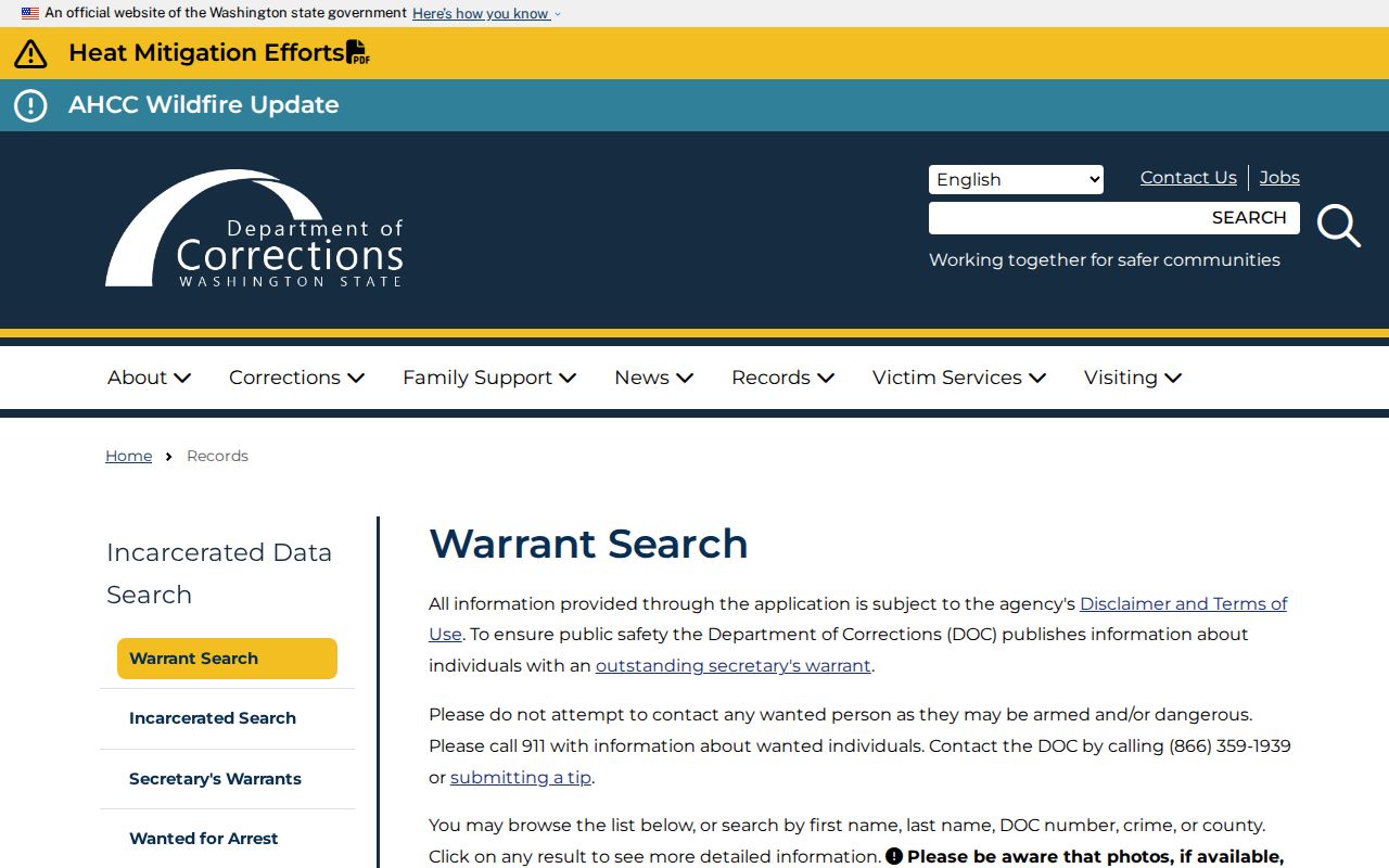 Benton County criminal warrant search through Washington DOC