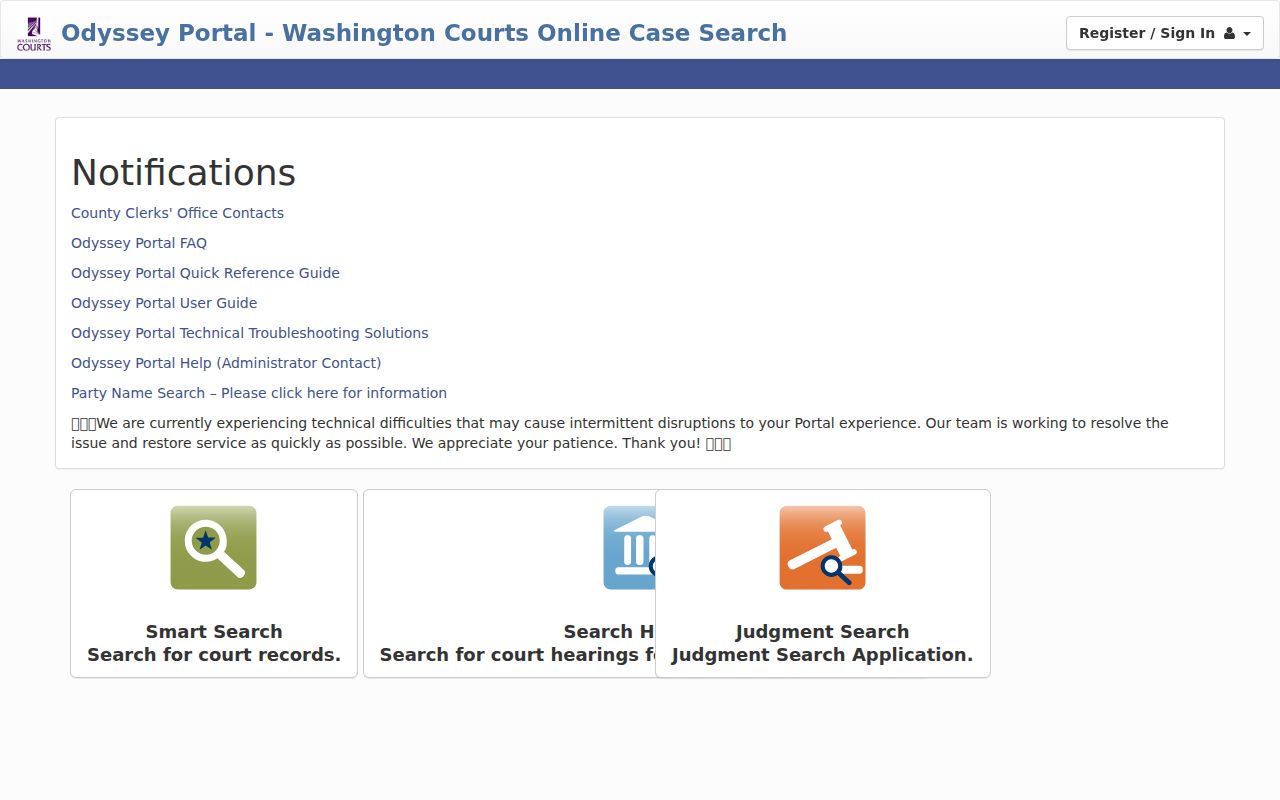 Benton County criminal court record search in Odyssey Portal