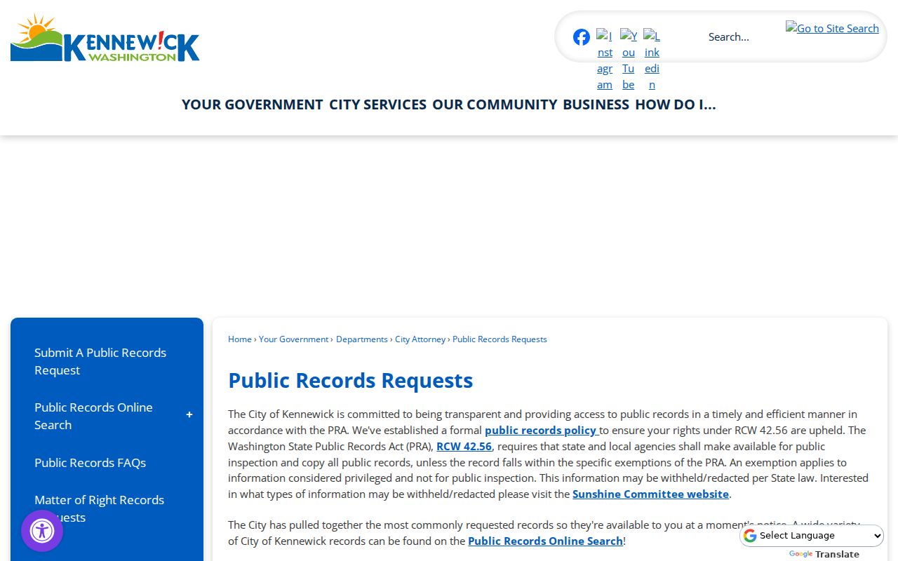 Kennewick criminal history public records request page for Police records