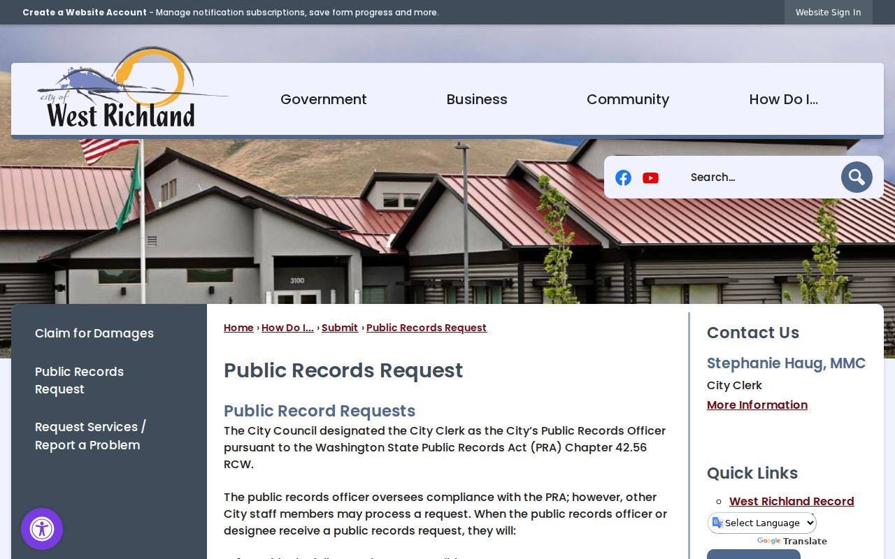 West Richland criminal records NextRequest and body-camera request channels